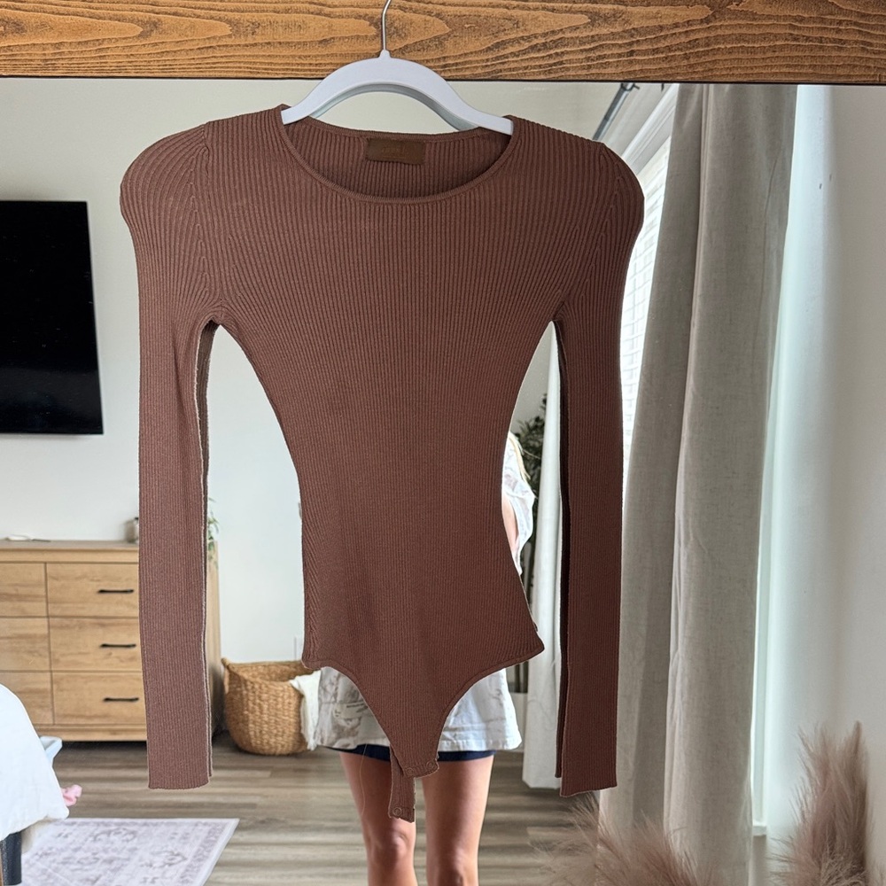 nuuds Brown Ribbed Long Sleeve Bodysuit